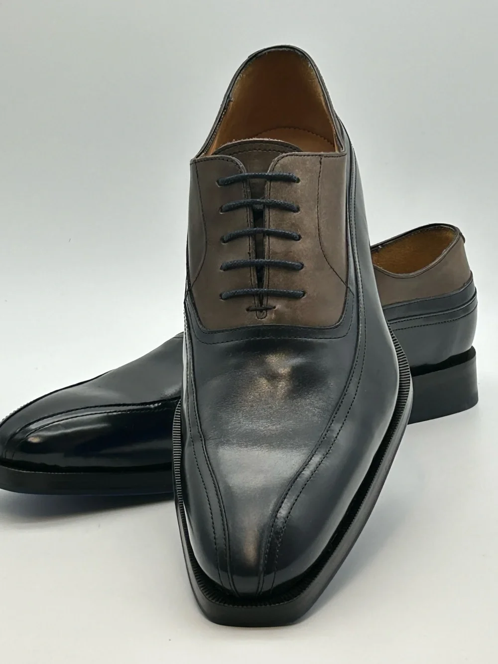 John Fluevog Two-Tone Leather Oxfords in Black and Brown size 12